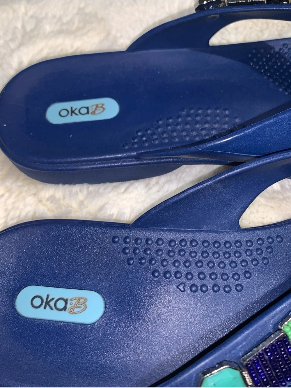 OKA b. Navy Flip Flops with Mint and Aqua Beaded Accents